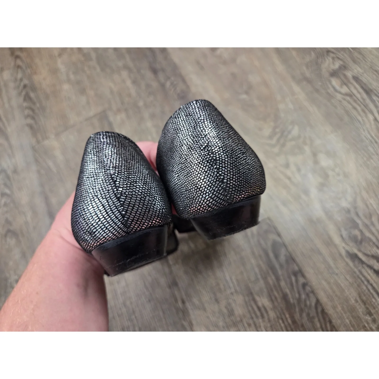 C LABEL Black Silver Kilt Pointy Toe D'Orsay Flat Textured Slip on Shoes Size 7 - Image 6