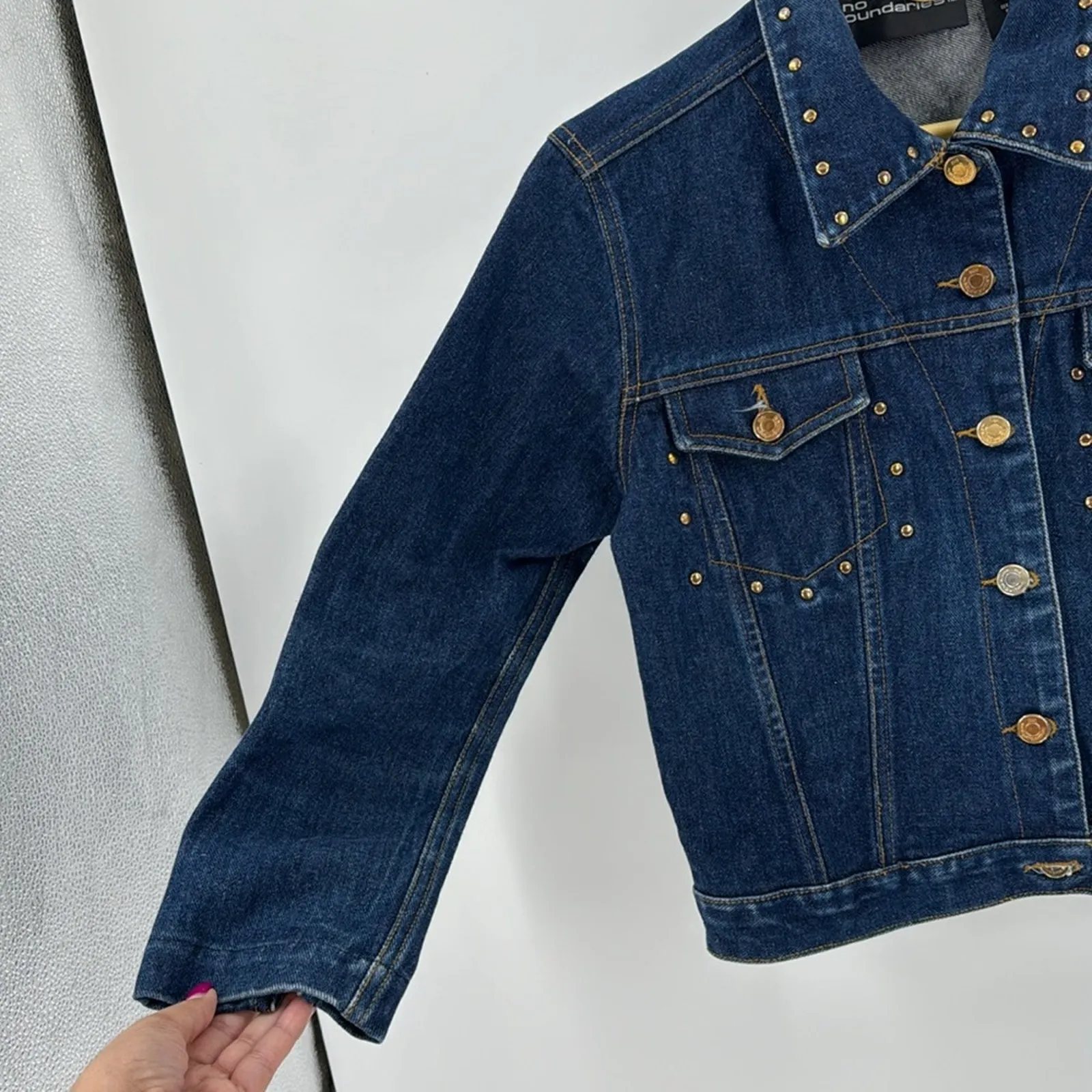 No Boundaries denim studded embroidered howdy boot Y2K jacket S western - Image 4