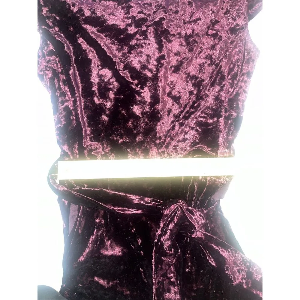 Arthur Tahari Deep Purple Crushed Velvet Off The Shoulder Jumpsuit Sz 6 - Image 8