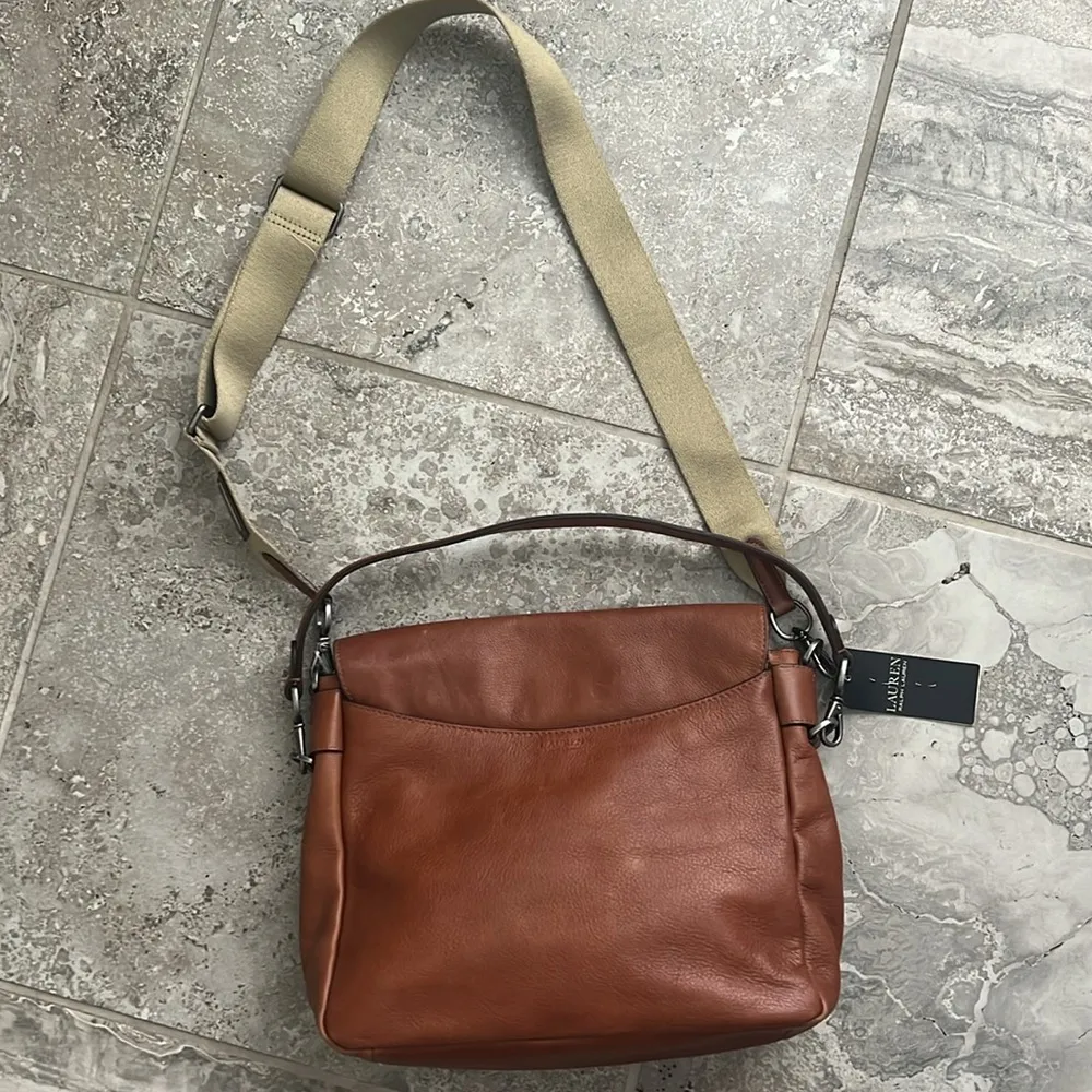 Ralph Lauren Studded Leather Noa Crossbody with Front Pockets, Brown, New w/Tag - Image 9