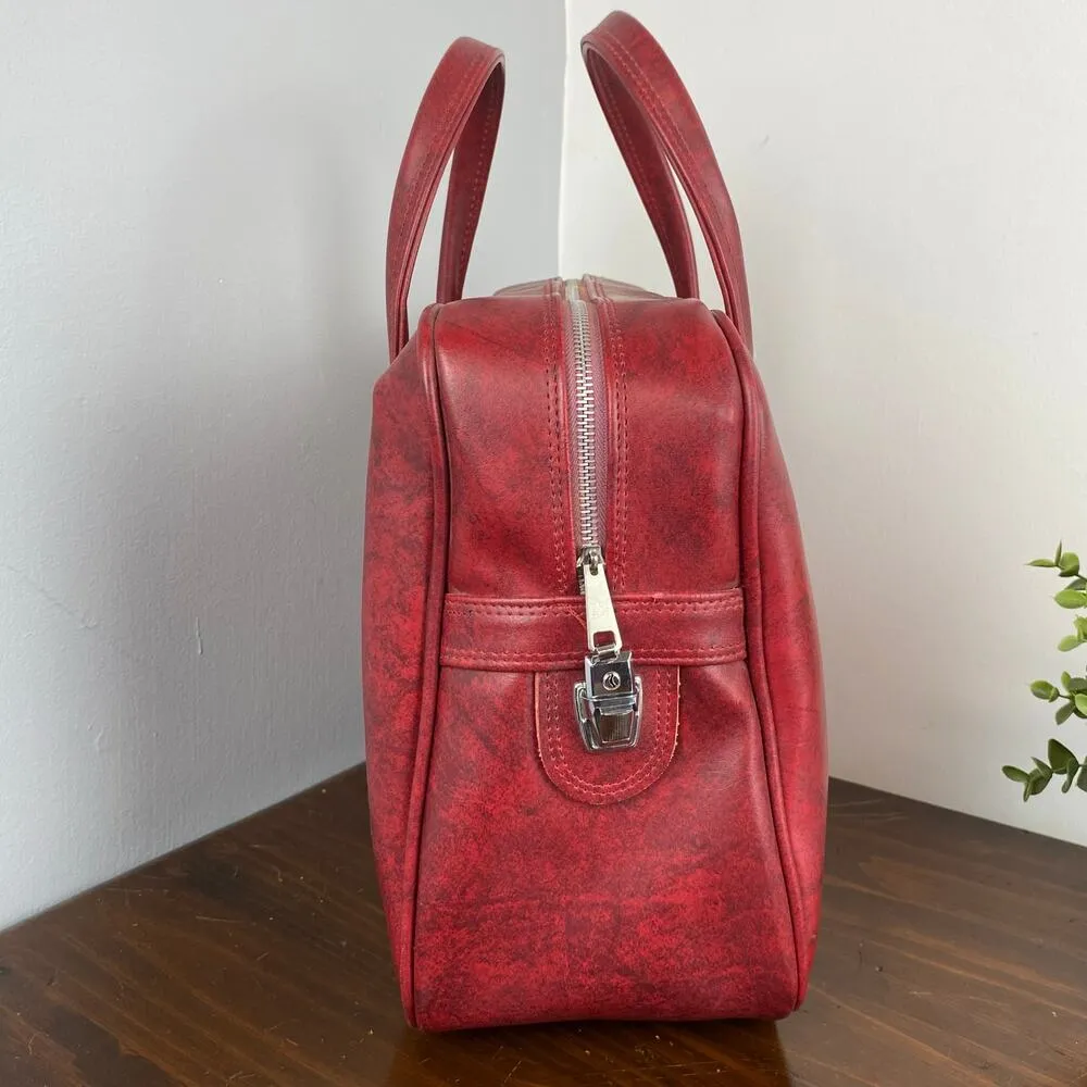 Vintage Red Three Star Travel Carry On Luggage Overnight Bag Large Tote Diaper - Image 2