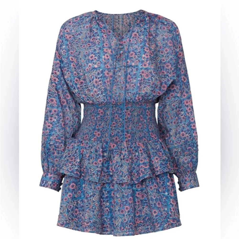 Cleobella Bianca Long Sleeve Mini Dress Floral Pattern Ruffles Blue Pink Flowers - Image 4