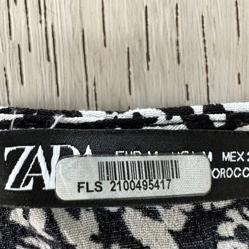 Zara white‎ black midi ruffle floral dresss size medium boho relaxed fit flowy - Image 7