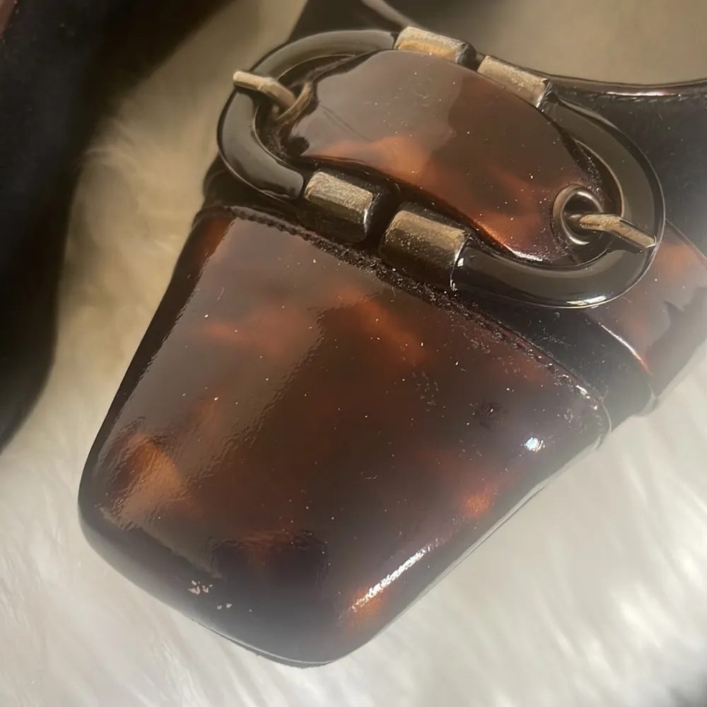 Stuart Weitzman wedge flat brown marble patent and black suede vintage Sz 9M - Image 3