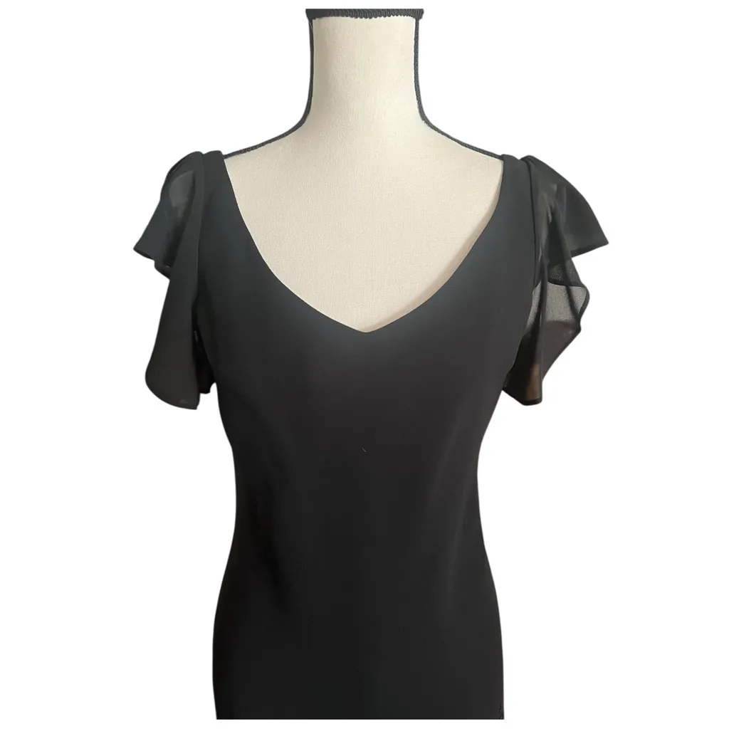 Vtg.SL Fashions Black Flutter Sleeve witchy gothic hem deep V back dress SZ. 10 - Image 2