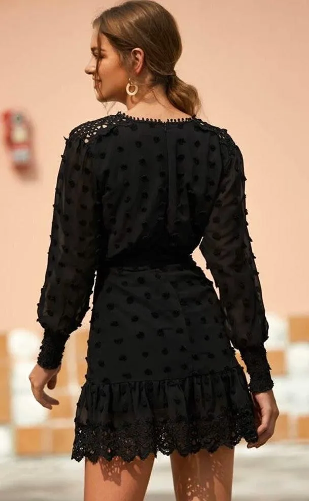 SheIn Dot Lace Hem Fringe Dress - Image 2