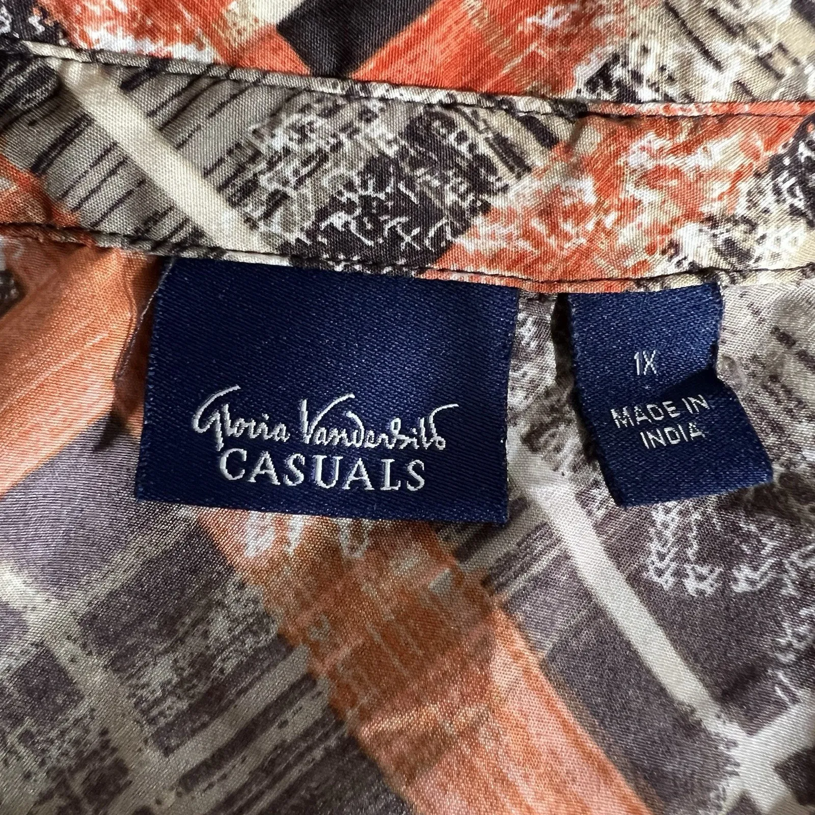 Gloria Vanderbilt Womens Button Down Blouse Western Collared Long Sleeve Orange - Image 8