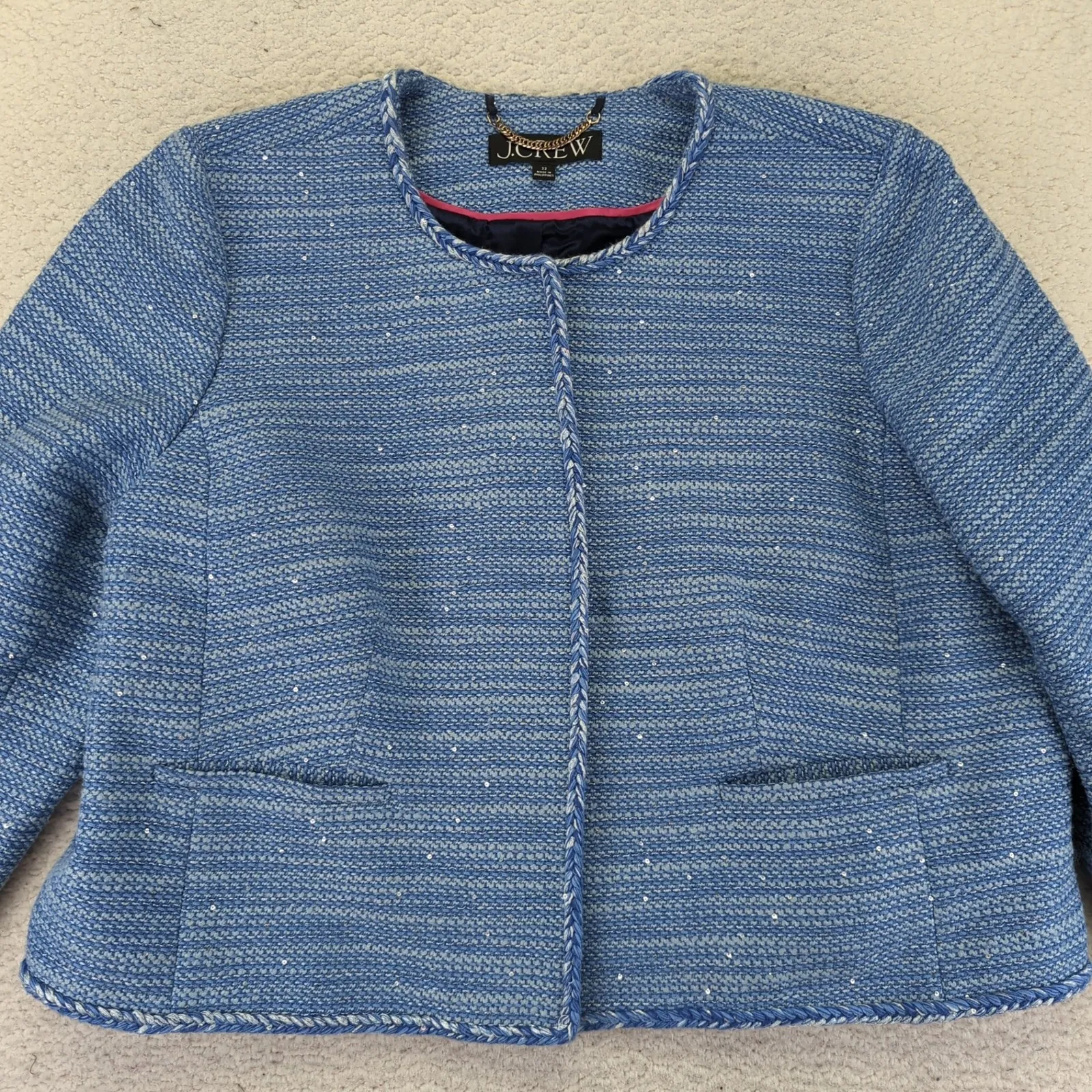 J Crew Blue Sequin Tweed Louisa Lady Jacket Mini Sheath Dress Set 22 BP602 BR725 - Image 11