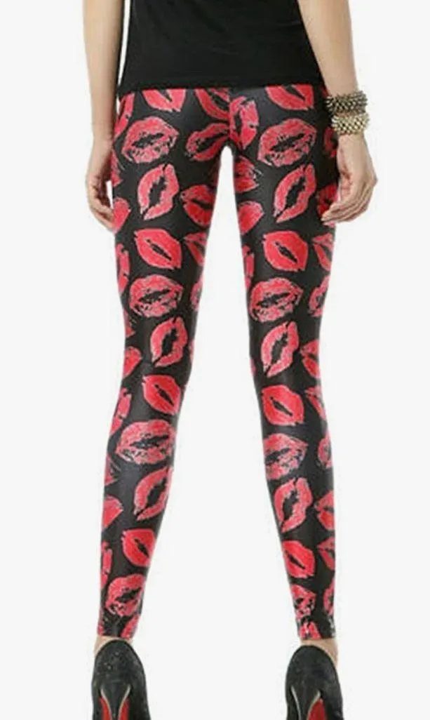 Red lips print on black high waist ankle legging Multiple Size 4 - Image 4