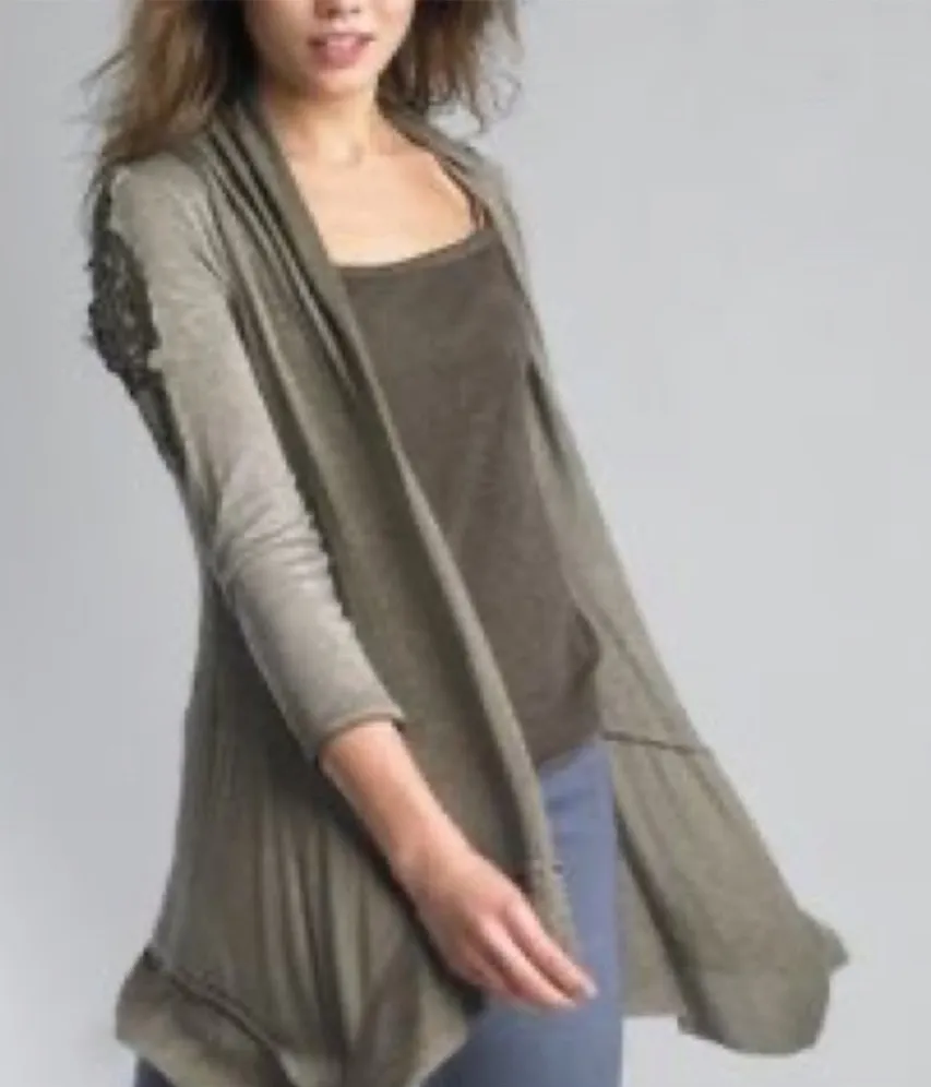 NWT Tempo Paris Beige 100% Silk Ruffle Cardigan Made in Italy S - Image 2