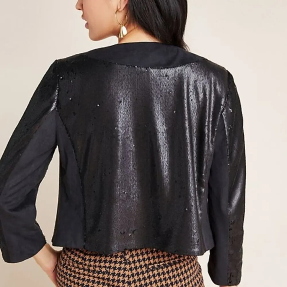 Shonda Sequined Jacket Anthropologie Black Size XS Cropped Bolero Style - Image 3