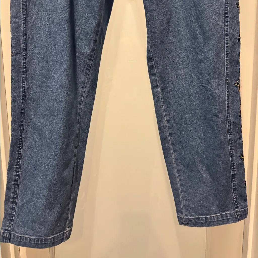 DENIM & CO Embroidered Blue Women Jeans Size L Hippie Floral Festival Boho - Image 4