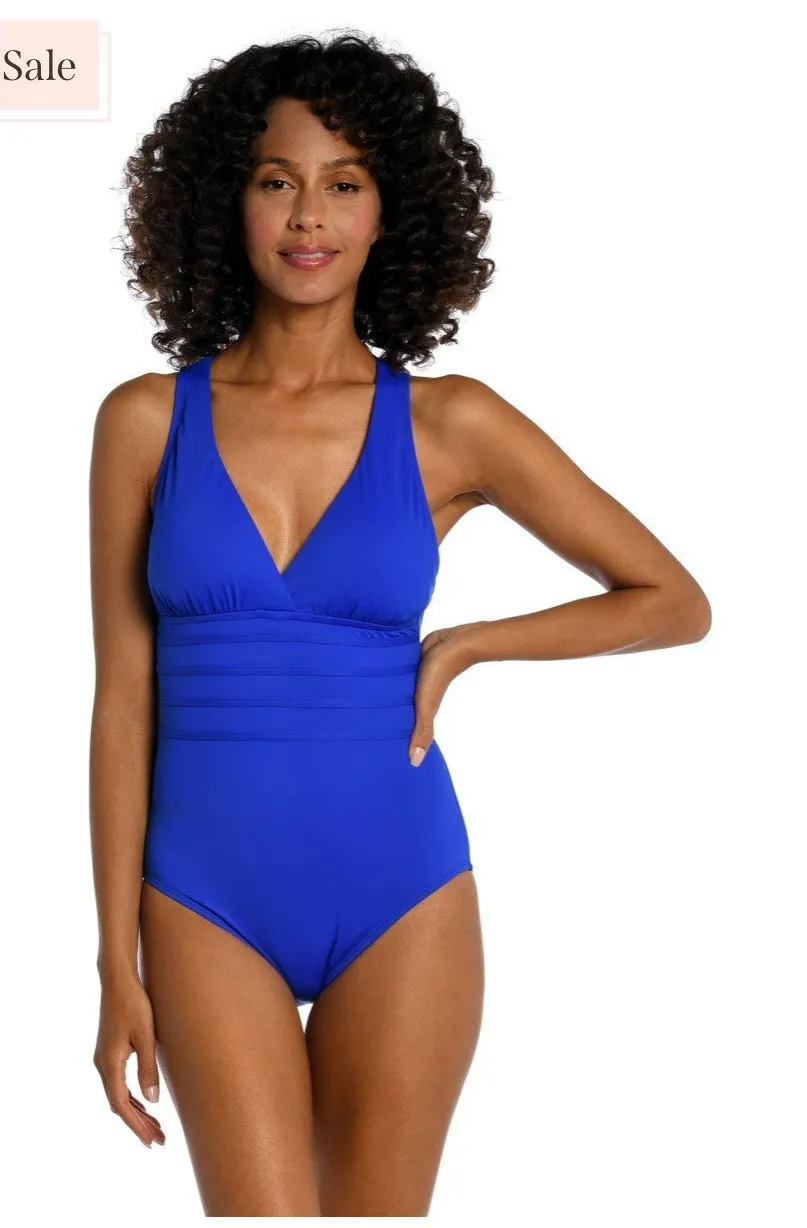 LA BLANCA, Island Goddess Multi-Strap Cross-Back One Piece Swimsuit, Size 14 - Image 1