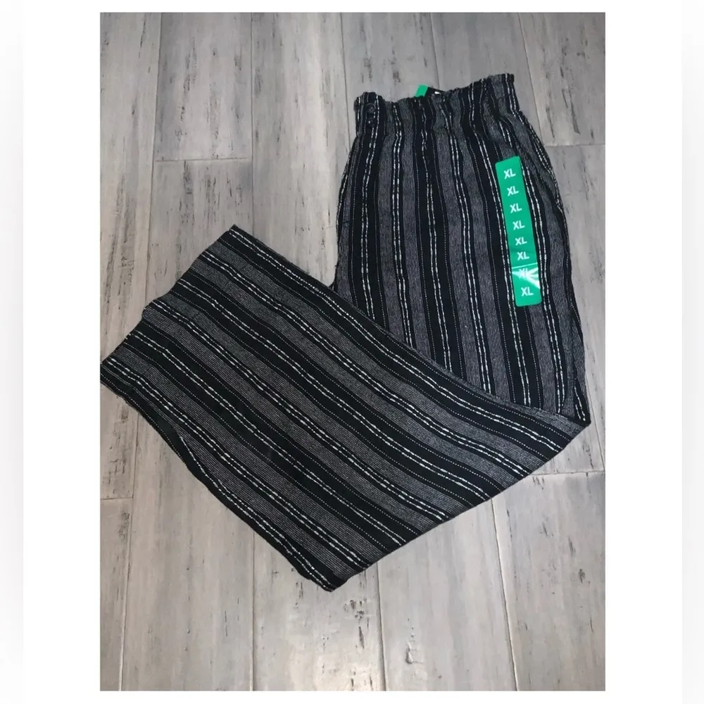 Briggs Black~White Stripe Linen Blend PullOn Elastic Waist Wide Leg Pants XL NWT - Image 2