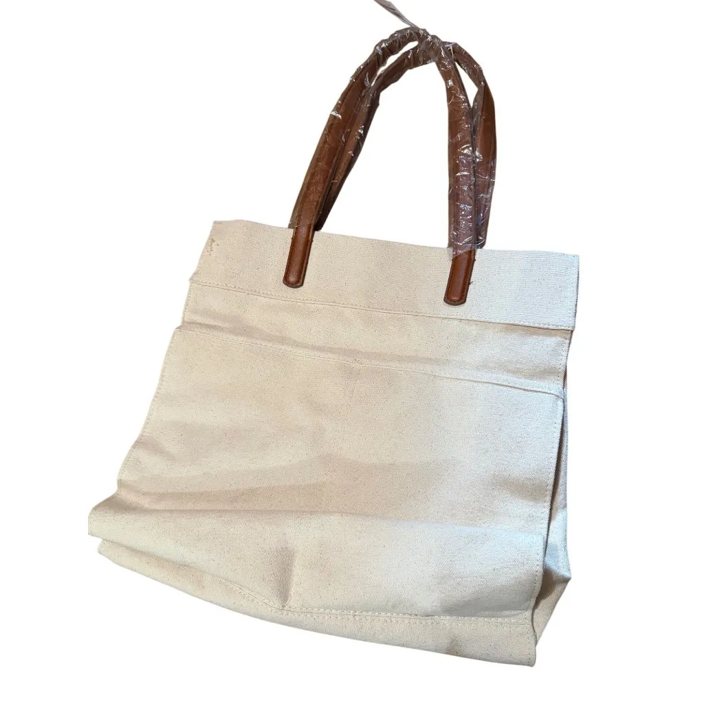 NWD Time Tru We Are All In This Together Canvas Beige Tote Bag Rainbow Positive Brown - Image 7