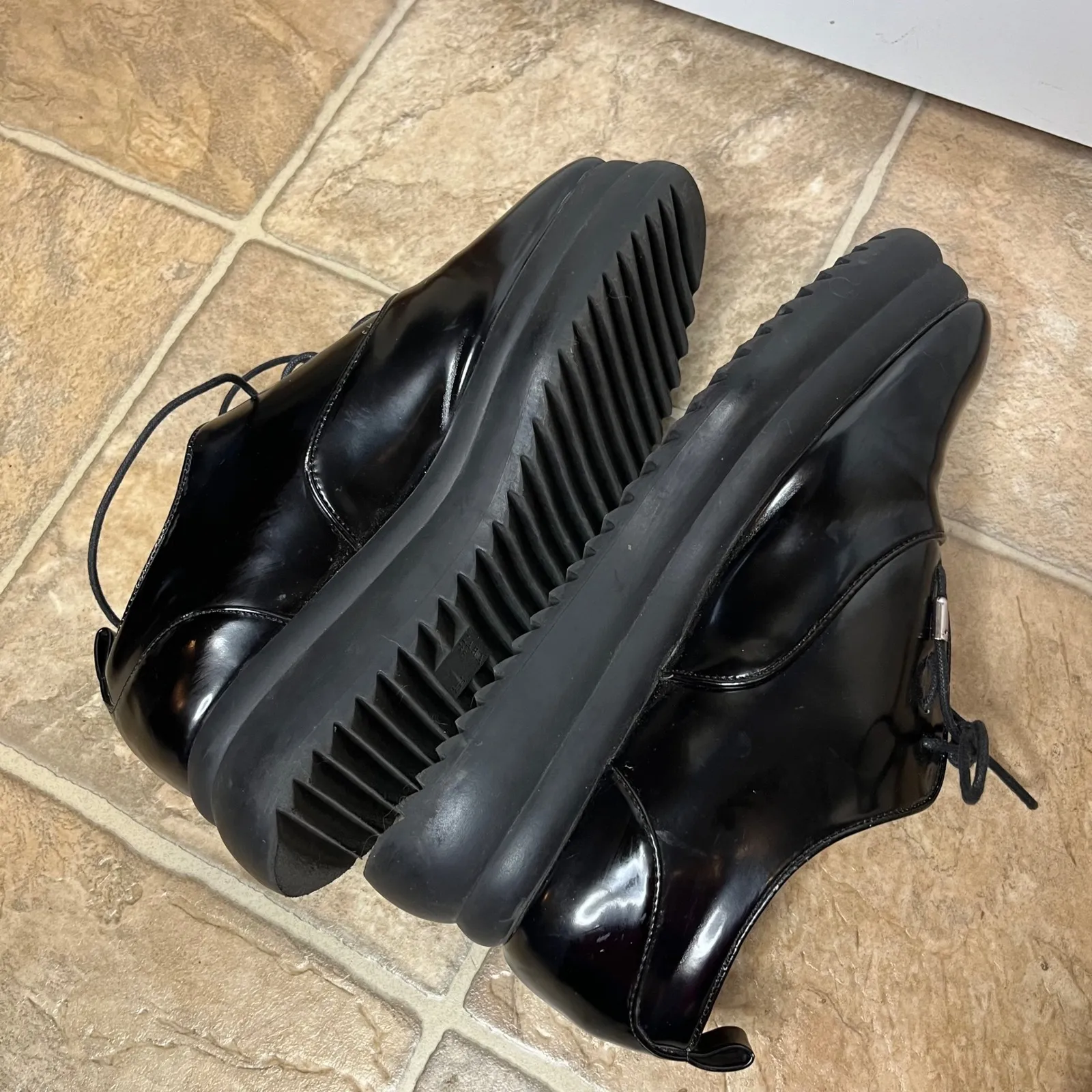 ZARA TRF Black Patent Platform Oxford Shoes Women Size 38 Chunky Sole Derby - Image 6