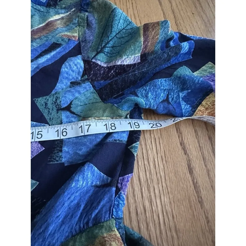 Jodifl Dress Aztec Print Blue Multi-Color Bell Sleeve Cut Out Back Resort Wear M - Image 10