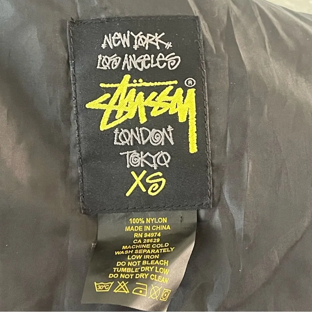 Stussy XS Stylish Wrinkled Nylon Bomber Wind Breaker Black Women's Jacket - Image 9