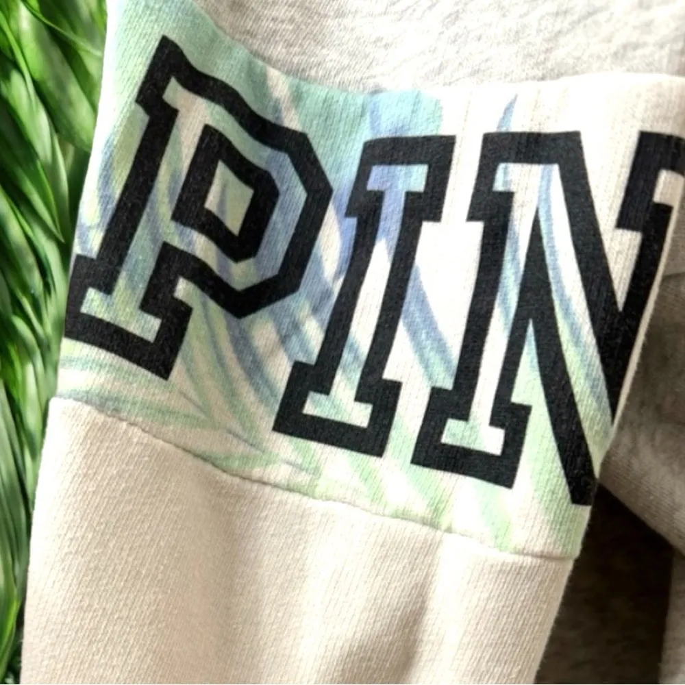 VICTORIA’S SECRET PINK Quarter Zip Pullover Sweater Grey Tropical Design - XS - Image 3