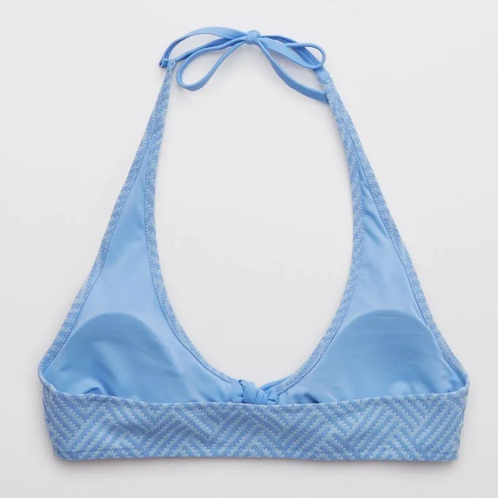 Aerie Jacquard Halter Tie Bikini Top - Blue XL - Image 4