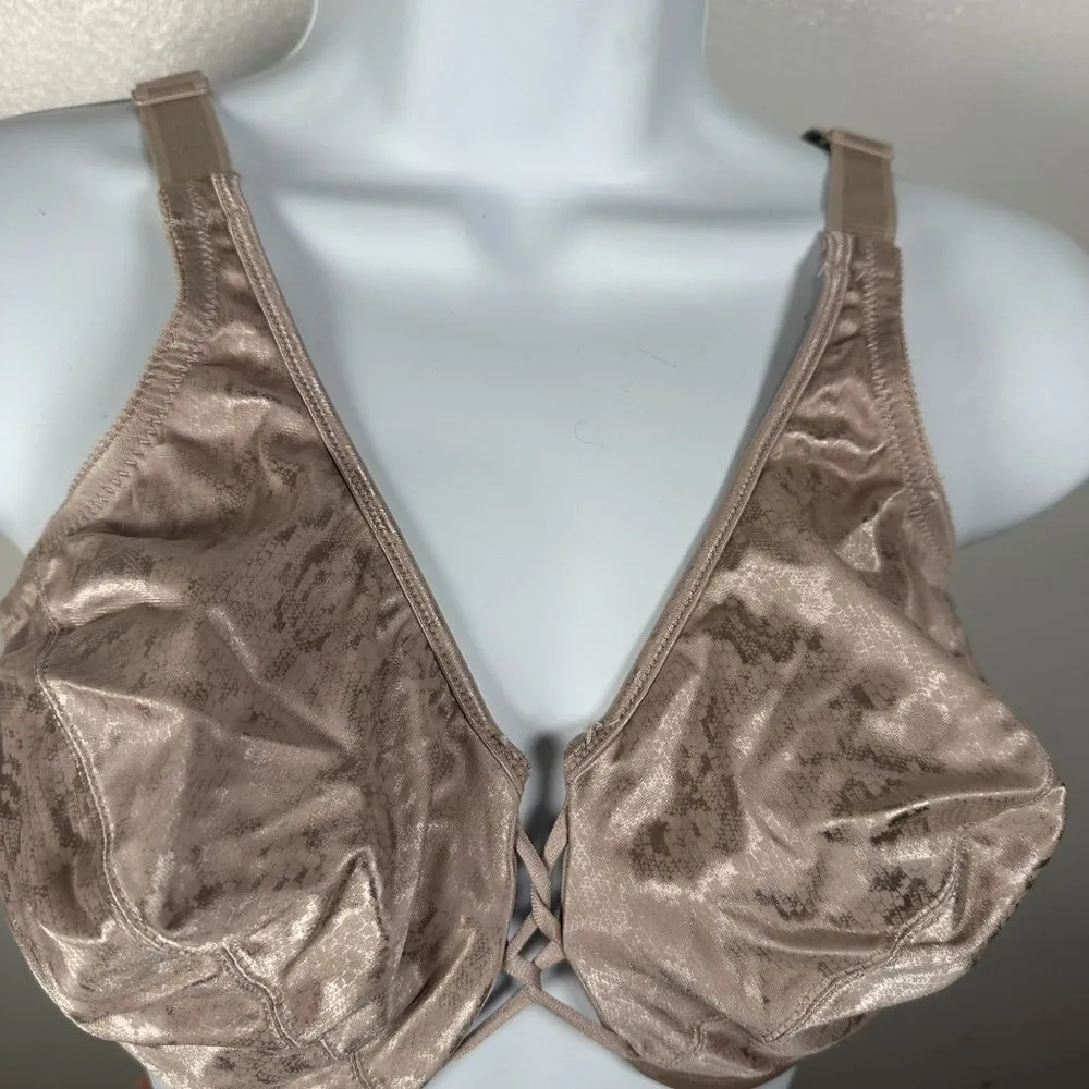 Vintage Cabernet 34DD Bra 2321 Satin Beige Double Knot Animal Print Size undefined - Image 4