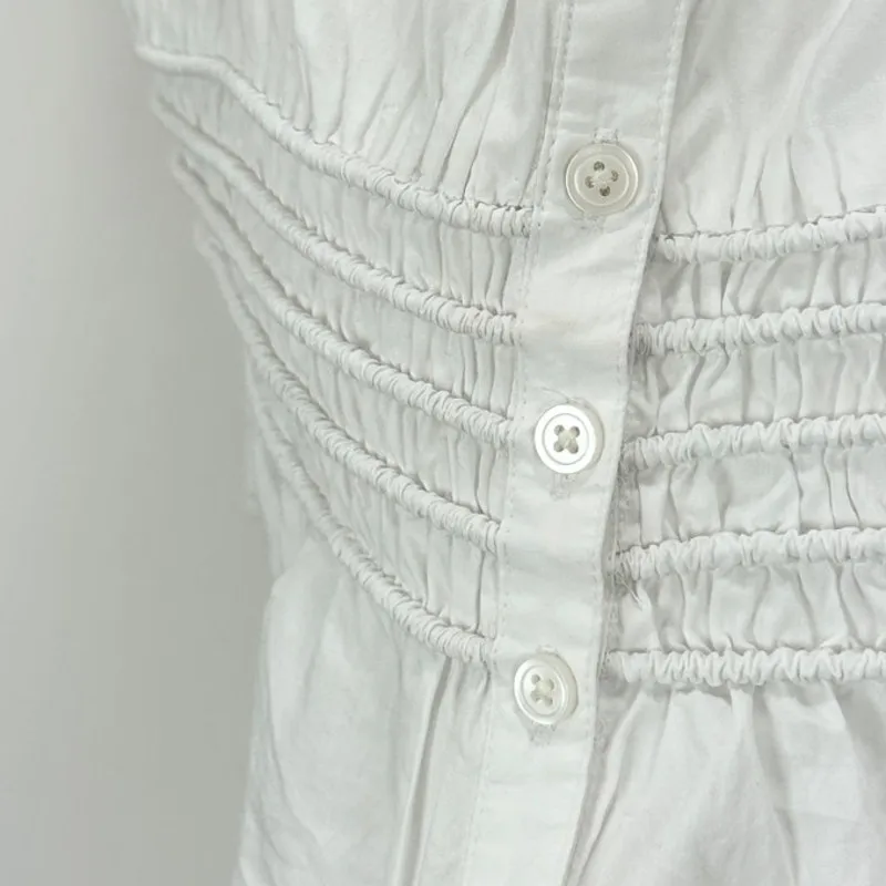 Madewell Smocked Button Front Top Poplin Cotton Eyelet White Stretch Medium NWT - Image 14