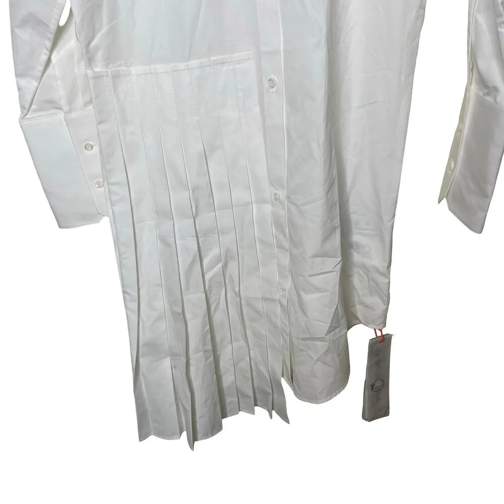 NWT OFF WHITE Popeline Pleated Shirt Dress in crisp cotton white sz 38 US 2 - Image 5