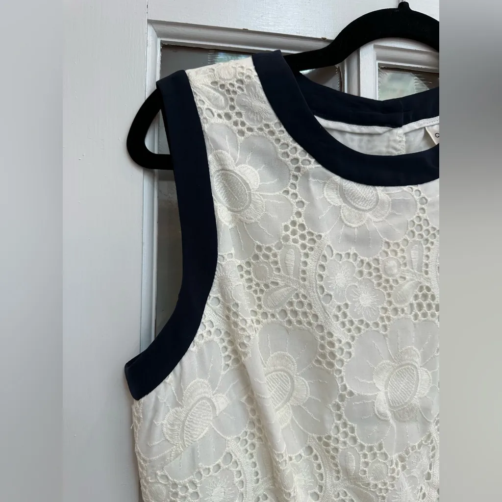 MILLY Carolina Lace Dress Silk Lining Ecru Navy Trim Floral Overlay Size 8 NWT - Image 6