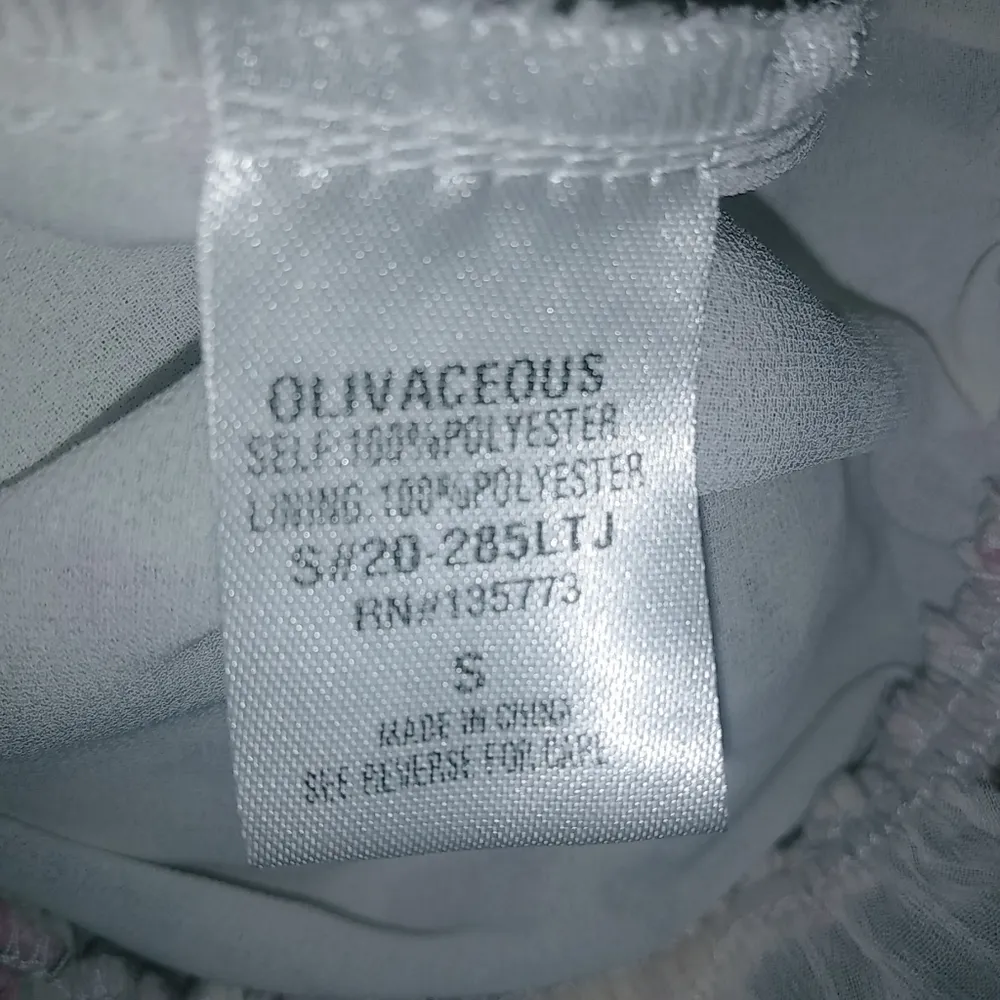 Olivaceous S Soft Floral Pink Green on White Bubble Hem Top - Image 12