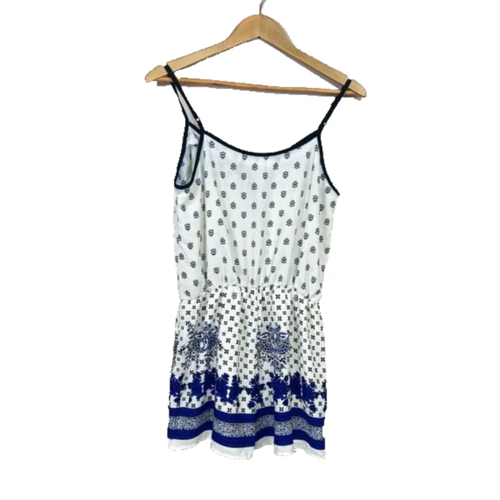 Mm Mm Mm Floral Romper Blue White Summer Boho Size M Lined Adjustable Straps Size M - Image 3