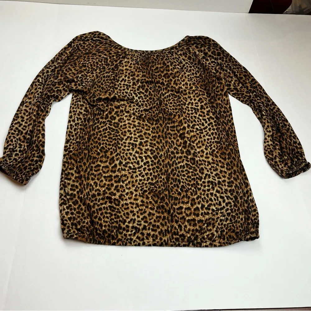Michael Michael Kors Women SZ Small Leopard Cheetah Print Long Sleeve Blouse Top Brown - Image 8