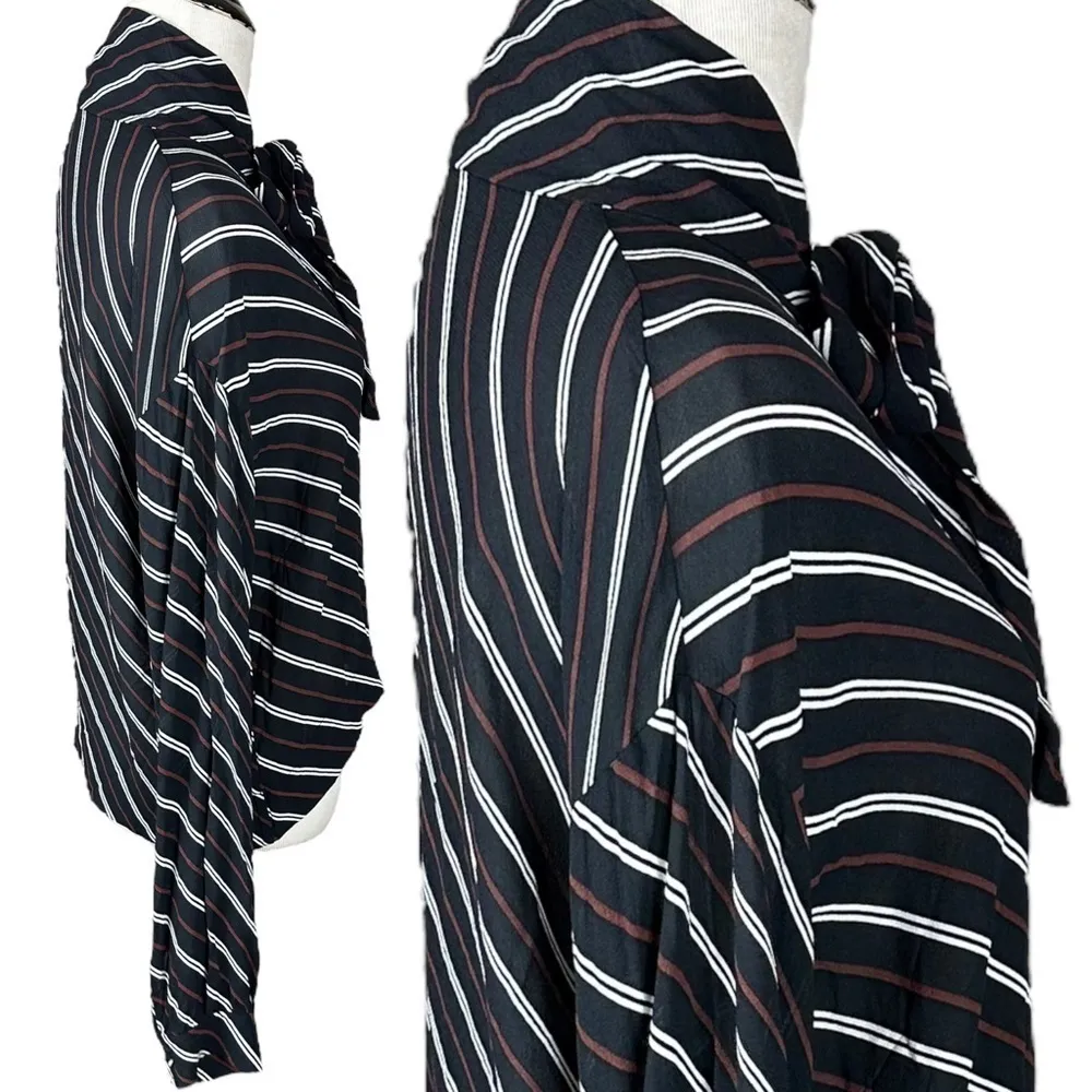 Aritzia Wilfred Perle Sheer Striped Tie Neck Blouse Size XS Viscose Business - Image 7