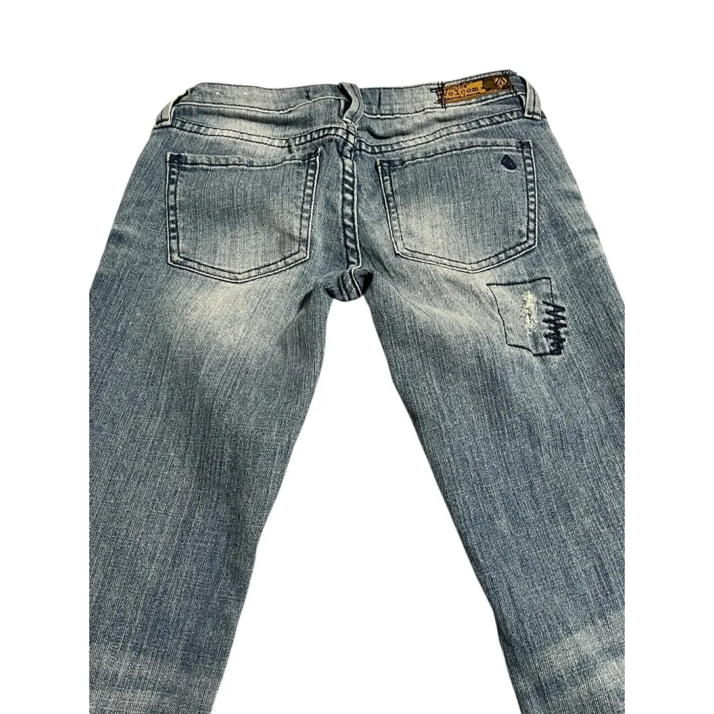 Volcom Jeans Womens Juniors Size 0 Super Skinny Low Rise Medium Wash Distressed - Image 13