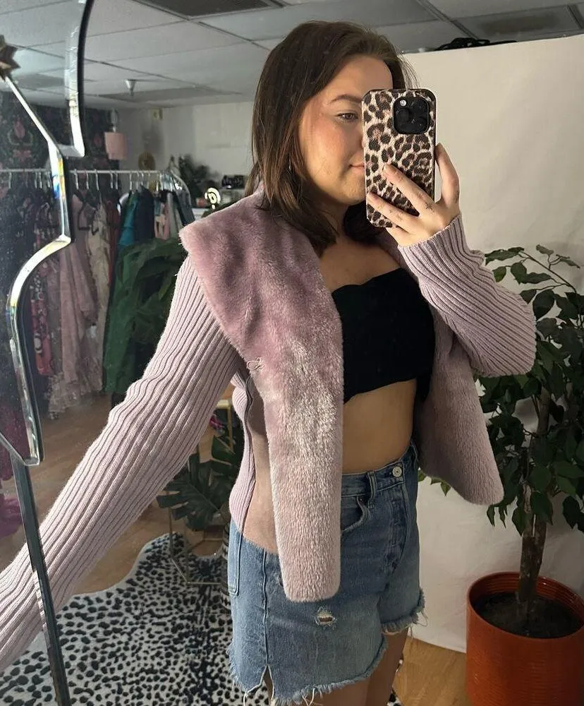 Vintage Y2k Purple Suede Fur Long Sleeve Open Jacket - Image 5