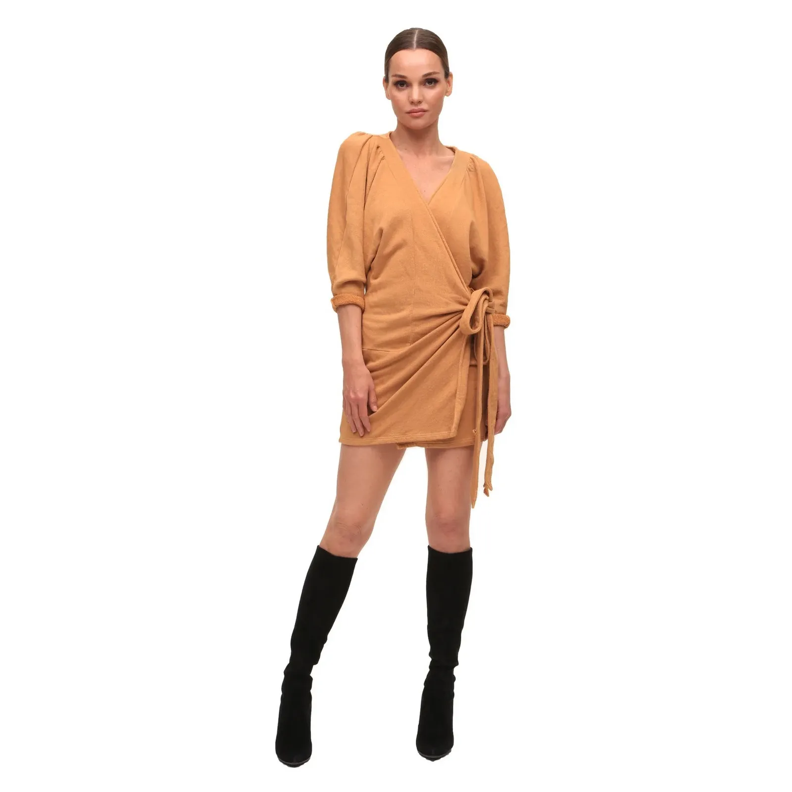 n:Philanthropy Mini Wrap Sweater Dress Camel 3/4 Sleeve Size XS New With Tags - Image 16