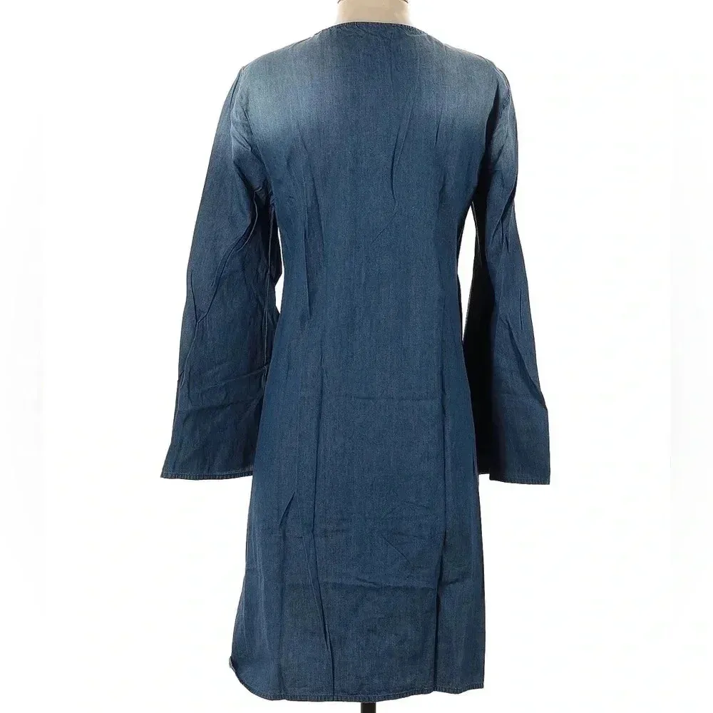 Vintage Nanette Lepore Ombre Denim Shift Dress Lace Up Embroidered Boho Size S - Image 2