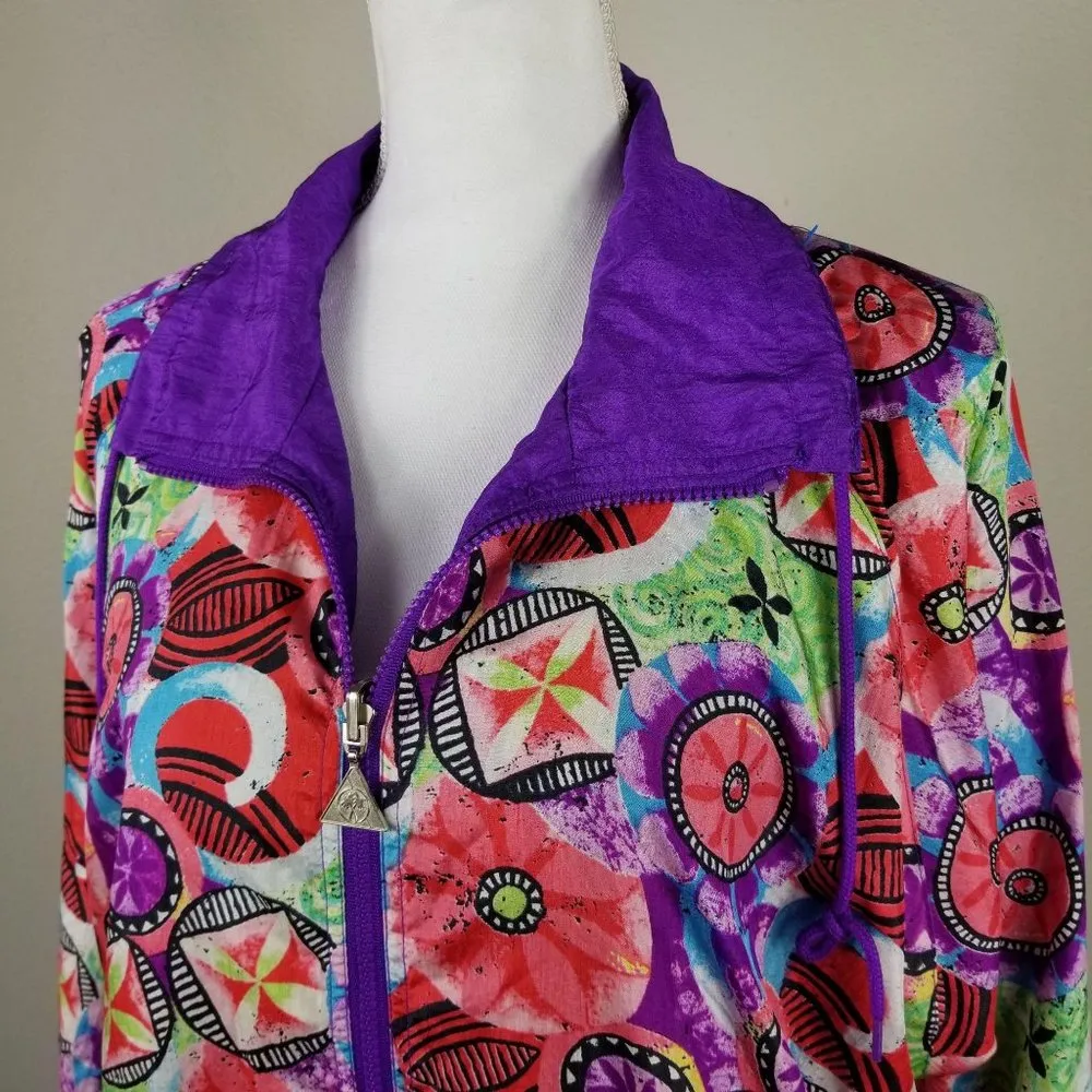 Vintage Medium Multi Color Zip up Wind Breaker - Image 6