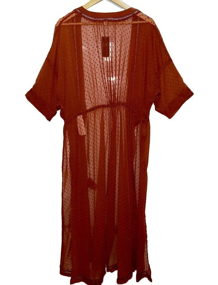 NEW NWT Abercrombie & Fitch Red Sheer Lace Polka Dot Boho Kimono Robe Size OS - Image 2