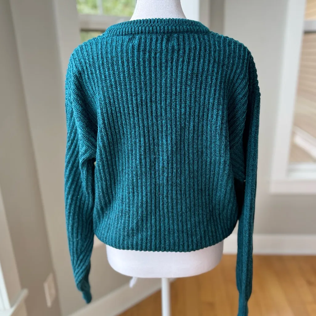 Vintage Today’s News Heather Teal Blue Crewneck Shaker Knit Sweater Size Large - Image 4