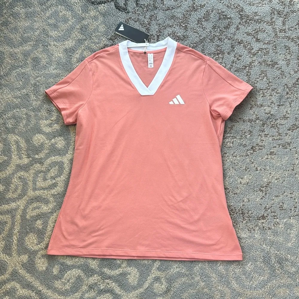 Adidas Made With Nature Golf Polo Short Sleeve Top Pink Medium - Image 3