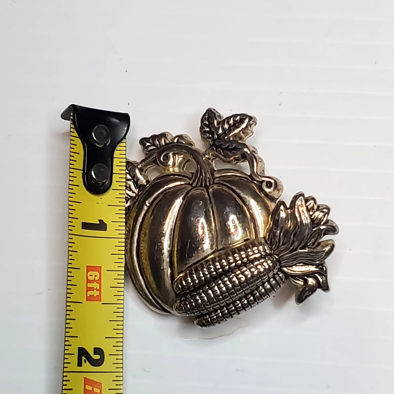 Best Pumpkin Harvest Thanksgiving Silver Tone Signed 1.5" Brooch Pendant Pin - Image 4