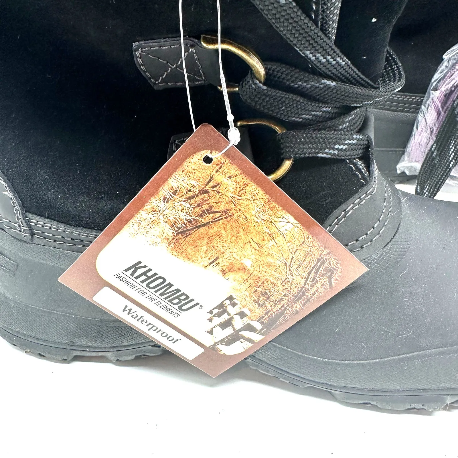 Khombu Size 9 Boots Black Leather Lace Up Faux Fur Side Zip Winter Mid Calf‎ NWT - Image 5