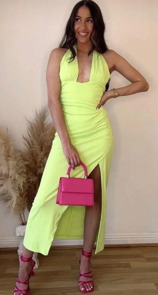 drapped fit halter dress in light pistachio - Image 7
