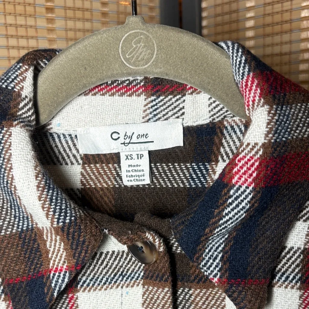 C by One Red and Brown Plaid Cropped Shacket Size XS - Image 2