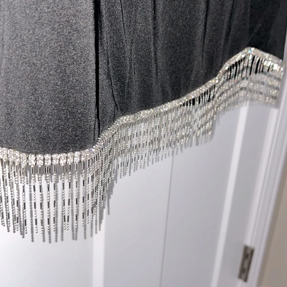 NWT Ieena for  26679 - Rhinestone Fringe Hem Long Sleeve Dress - Image 3