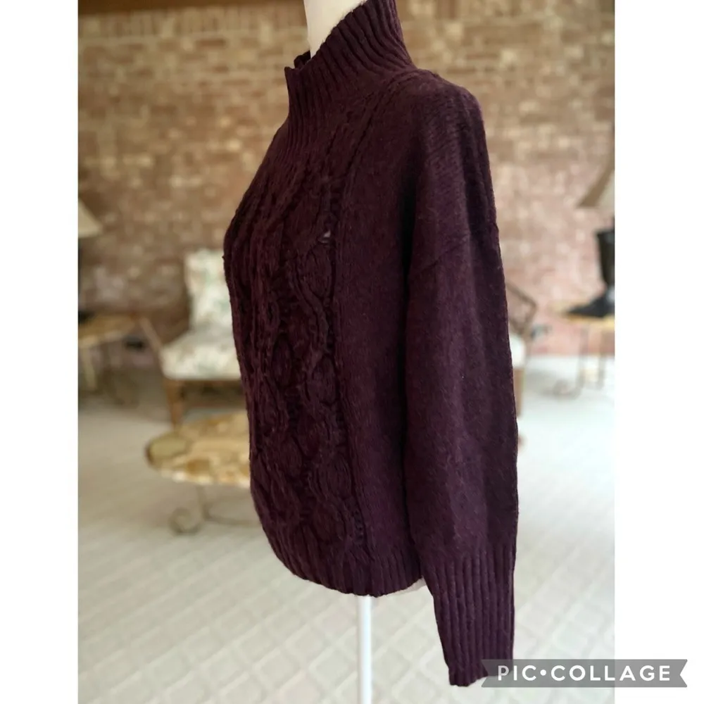 WHBM Sweater Cable Knit Turtleneck Purple Plum M Chunky Knit Chic Work Party - Image 7