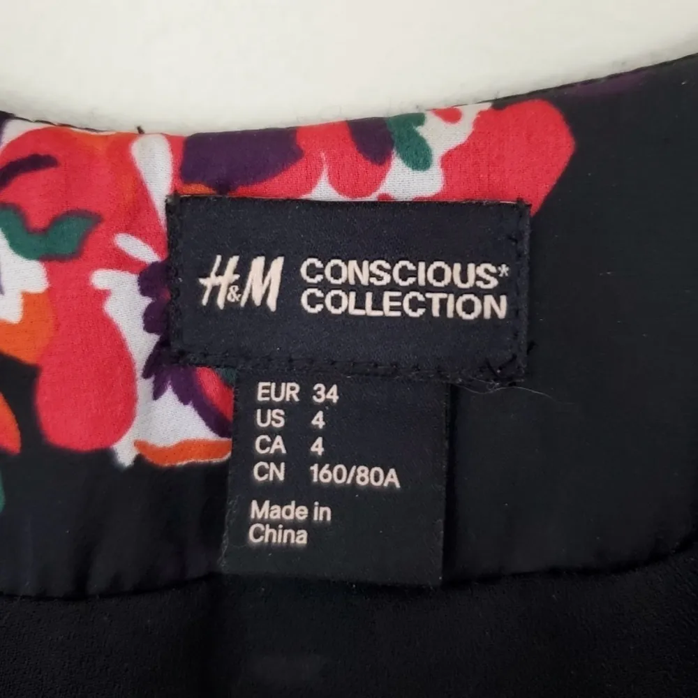 H & M Conscious Collection Kimono Dress Black Floral Pockets US 4 - Image 11