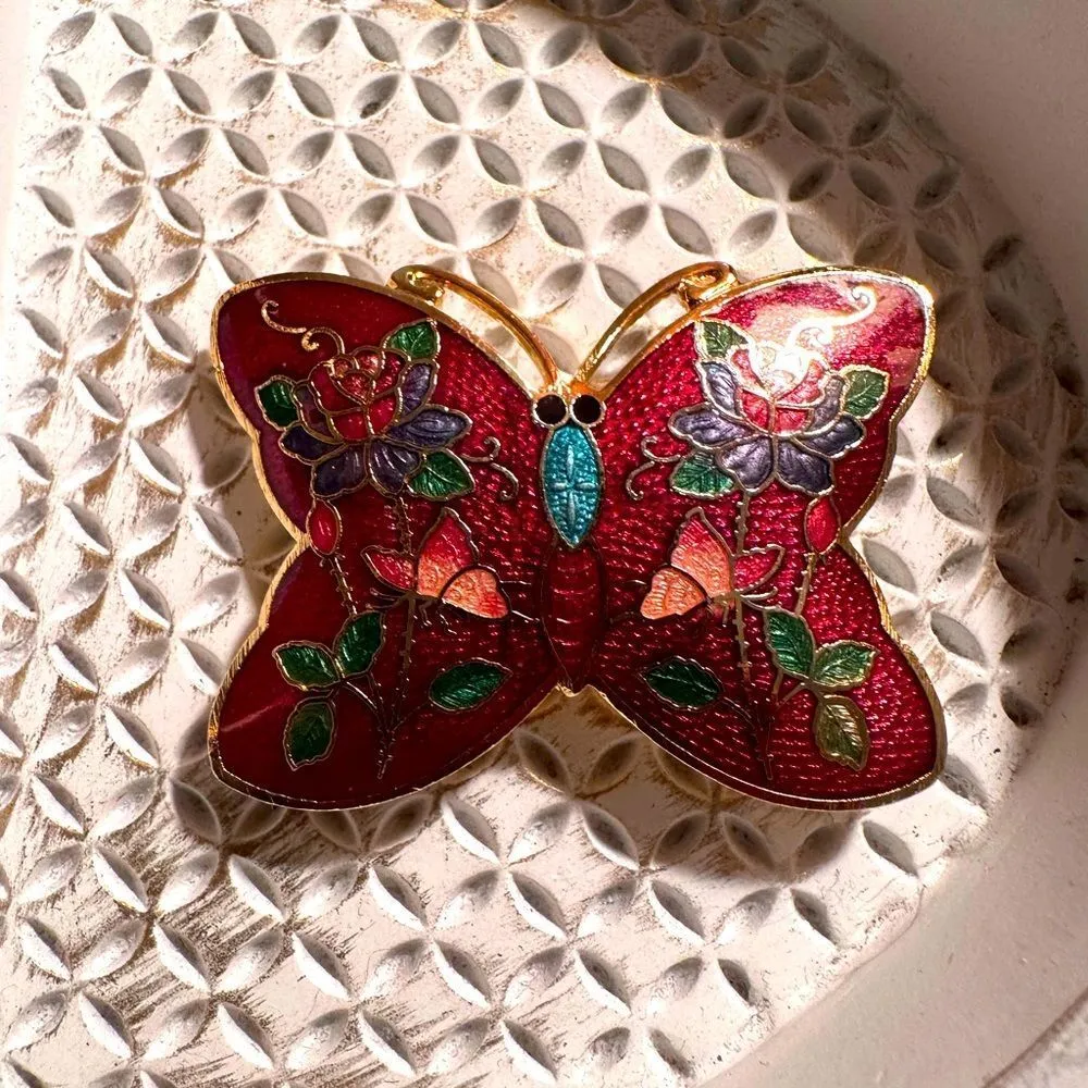 EUC Cloisonné Butterfly Belt Buckle Red - Image 5
