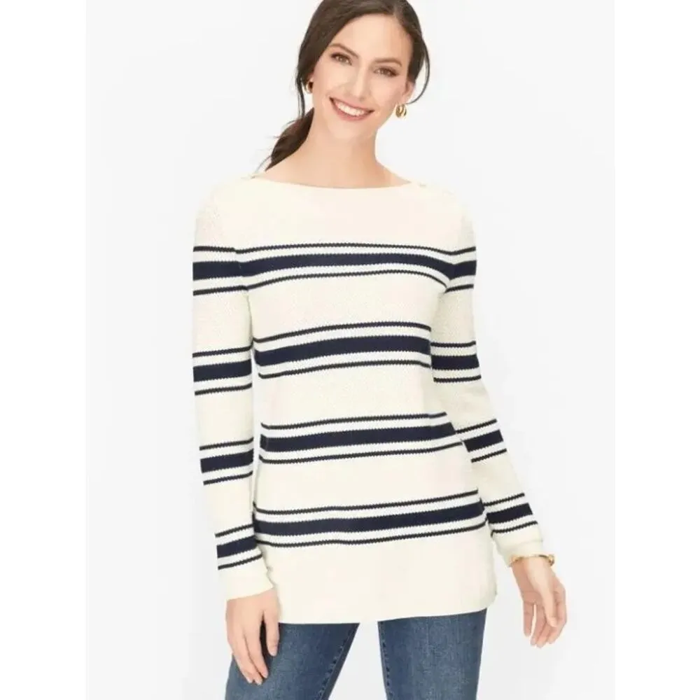 Talbots Women's Striped Sweater Large Multicolor Boat Neck Long‎ Sleeve Casual - Image 2