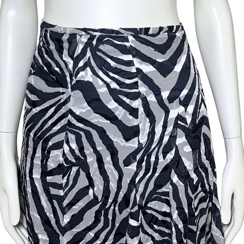 Navy Blue Zebra Print Silk Blend A Line Meurice Midi Skirt. Small 6. Boho Flowy - Image 8